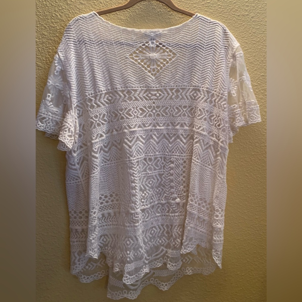 Cato Woman Crochet Blouse Shirt Top Size 18/20W Ivory Cream Sheer Short Sleeve